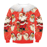 Ugly Christmas Sweater Cute Santa Claus 3D Printing Casual Long Sleeve O-Neck Couple Pullover