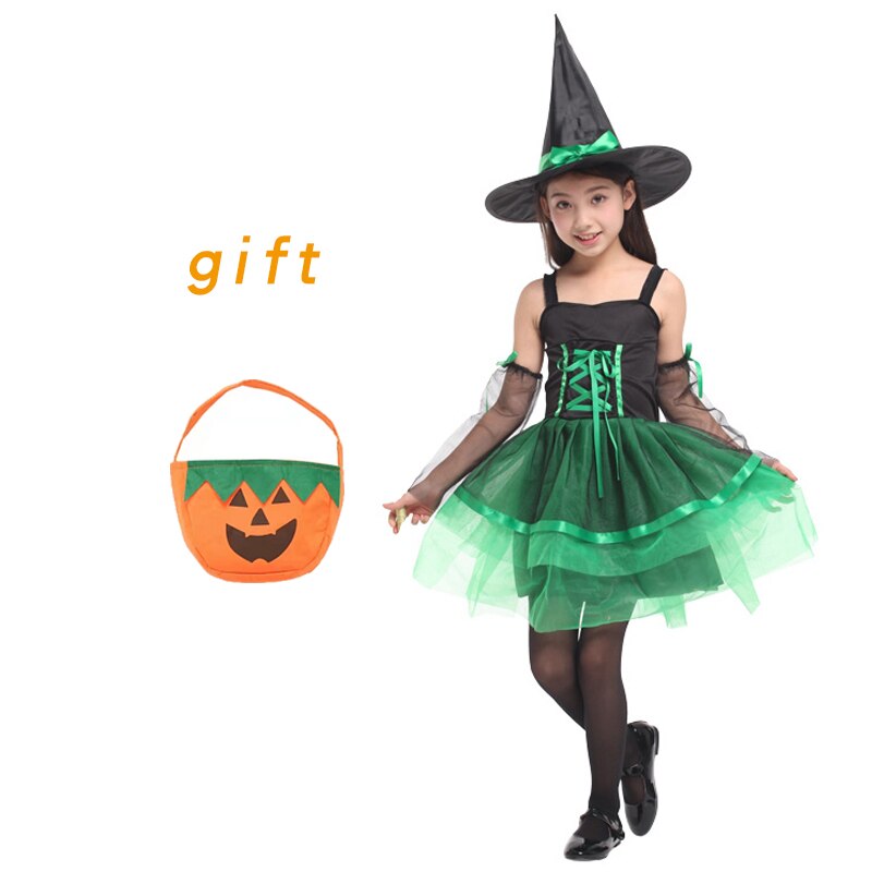 Halloween Kid Girls Witch Costume Silver Stars Printed Carnival Cosplay Dress with Pointed Hat Wand Dress Up Clothes