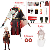 Genshin Impact Kaedehara Kazuha Cosplay Halloween Carnival Samurai Costume Wig Red Glasses