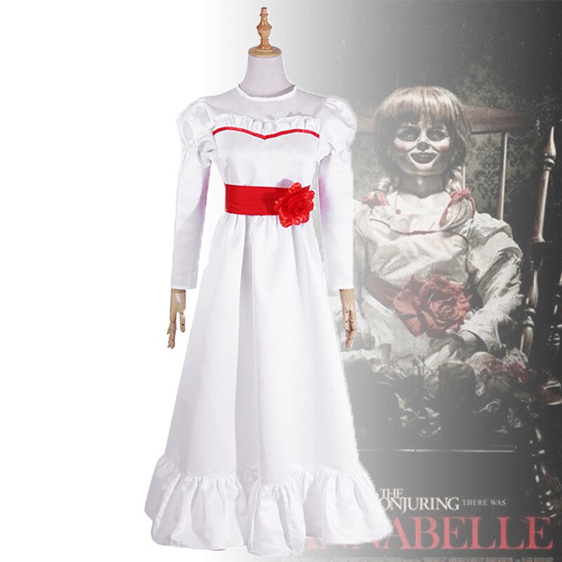 Movie Annabel Cosplay Costume Halloween White Dress for Women Kids Adult Halloween Costume and Wig Horror Conjurining