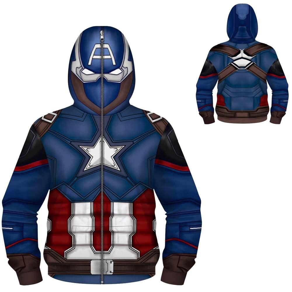 The Avengers Movie Boys Face Covered Captain America Cosplay Kids Sweatshirts Jacket Hoodies With Zipper for Children