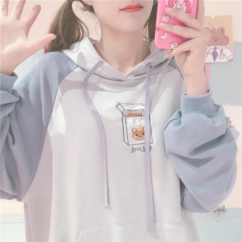 Kawaii Bunny Hoodie Women Korean Style Sweatshirt Winter Long Sleeve Cute Tops Soft Girls Plus Velvet Warm