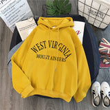 Women Winter Hoody Sweatshirt Letter 'West Virginia' Lady Pullover Harajuku Loose Student Wild Long Sleeve Female Tops