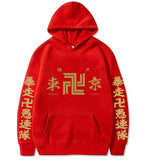 Black Anime Hooded Tokyo Revengers Print Loose Pocket Hoodie Fleece Pullover Sweatshirt
