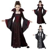 Halloween Costume for Kids Girls Flared Sleeves Royal Vampire Costume Girl Medieval Long Sleeve Dress Costume for Party Cosplay