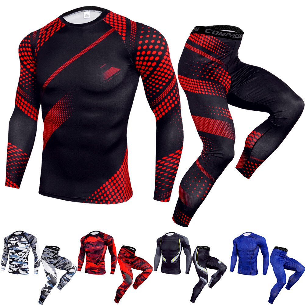 Fitness Training Tracksuit Compression Running Sets Men Joggers Sports Suits Quick Dry Gym Long t shirt + pants Sportswear