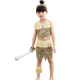 Halloween Children's Wildling Costumes Fringed Savage Clothes Leopard Print Indian Primitive For Kid Girls Boys Dress