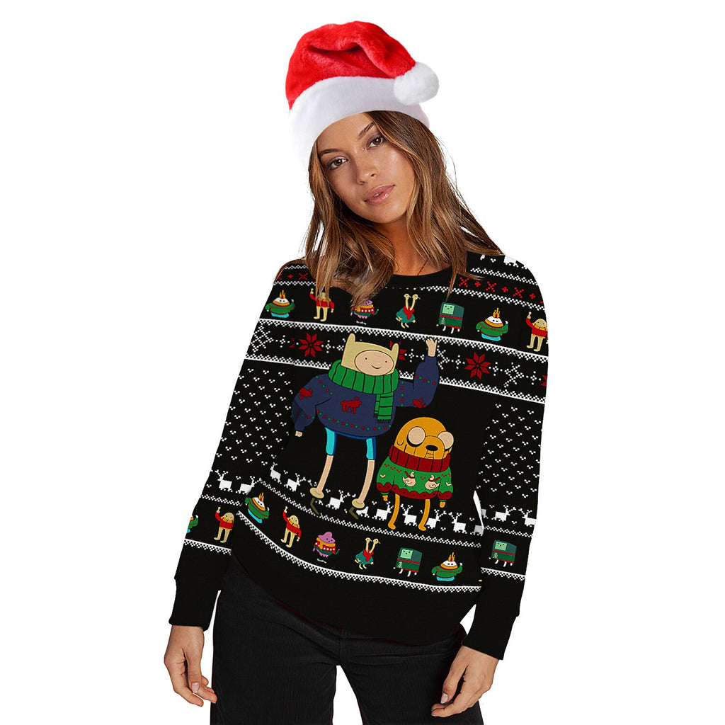 Christmas Couple Clothing Cute Cartoon 3D Printed Sweater Fashion Unisex Long-sleeved Hooded Ugly Christmas Sweater