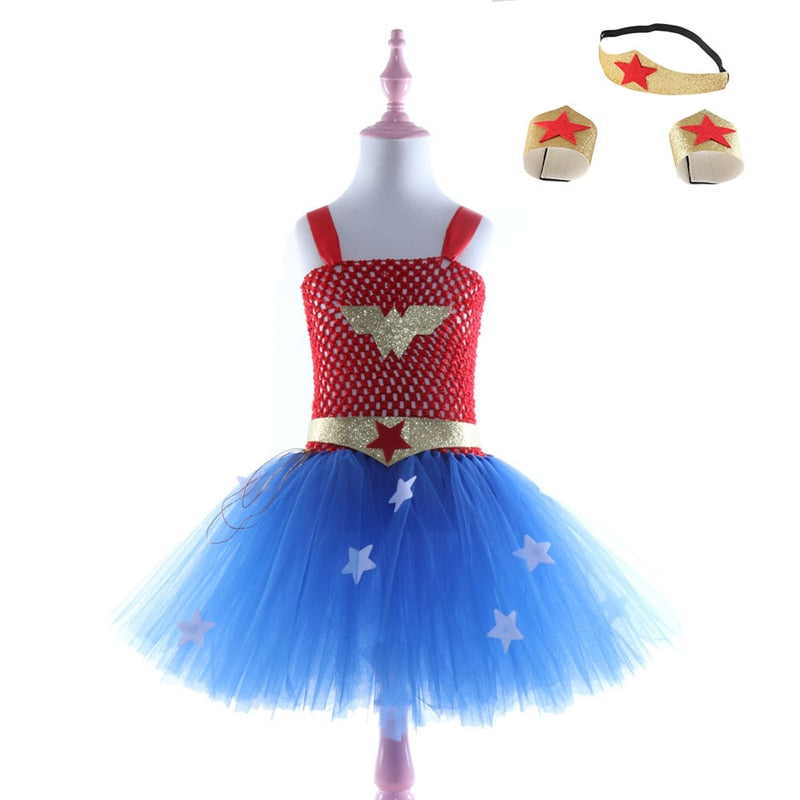 Wonder Girl Costume Dress Superhero Children Halloween Costume for Kids