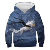 4-14Y Anime Unicorn Horse Hoodies Kids Printed Sweatshirts Boys Hooded Sweater 3D Colorful Children Pullover Tops Girls Outfits