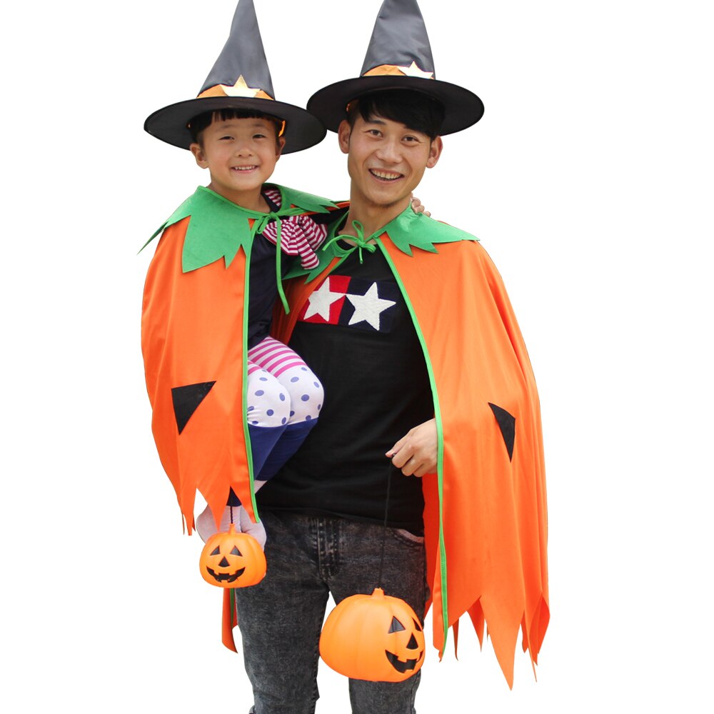 Halloween  New Arrival Pumpkin Cloak Attached Hat Fancy Dress Party Adults Kids Outfits Dress Up