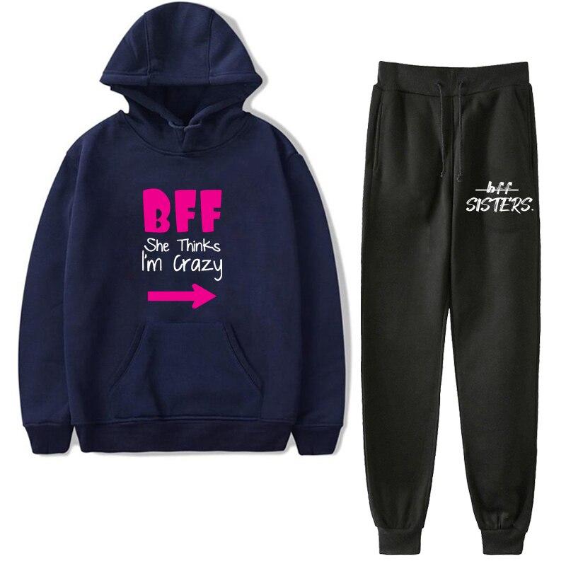 2pcs/set Outdoor Casual Sports BFF Best Friends Hoodie Top and Pant Tracksuit Sweatsuit Outfit