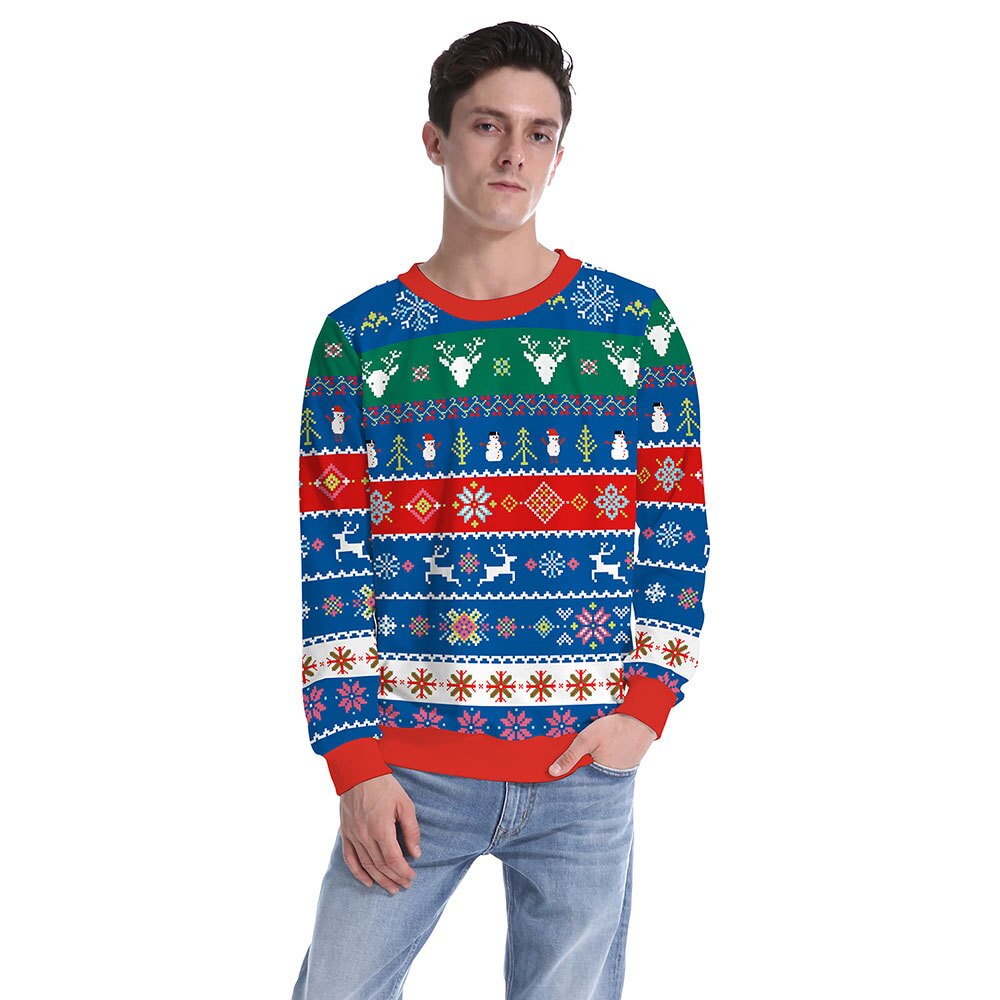 Fashion Unisex Ugly Christmas Sweater Men Women Printing Long Sleeve Round Neck Pullover Tops