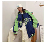 Women's Letter Embroidery Baseball Jacket Color Block Vintage Harajuku Jacket Oversize Coats Street Wear