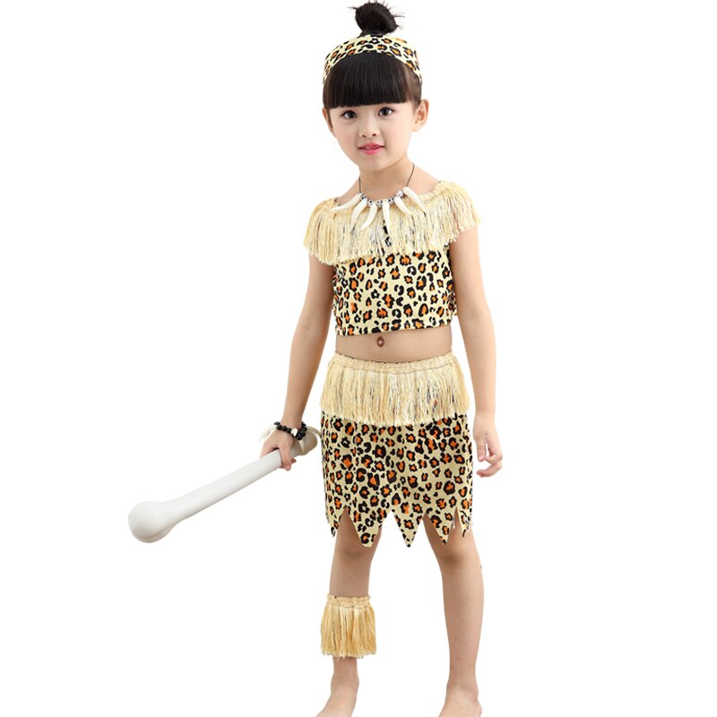 Halloween Kids leopard Savage Caveman Croods Primitive Sexy Indian With Headwear Costume Carnival For Adult Men Women