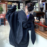 Women Zip-up Oversize Plus Hoodie Solid Color Drop Shoulder Long Big Rabbit Ears Hooded Sweatshirt