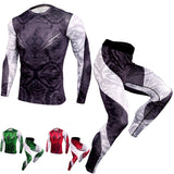 Fashion  Fitness Compression Sets T Shirt Men 3D Printed MMA Bodybuilding Muscle Shirt Leggings Base Layer Tight Tops