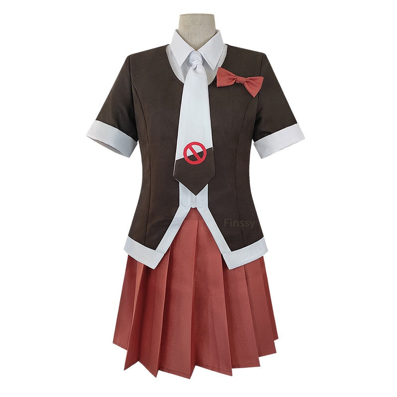 Anime Danganronpa Monaka Cosplay Costume High School Student Uniform Cafe Work Clothes Short Skirt Ponytail Wig