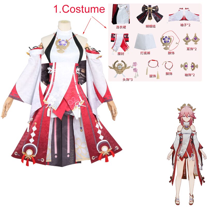 Genshin Impact Guuji Yae Miko Halloween Carnival Party Anime Cosplay Costume Props Jewelry Wig Women Dress