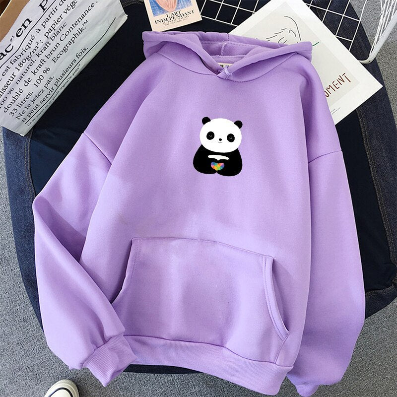 Casual Panda Kpop Kawaii Hoodie Animal Graphic Print Harajuku Long Sleeve Winter Coat Poleron Mujer Sweatshirt