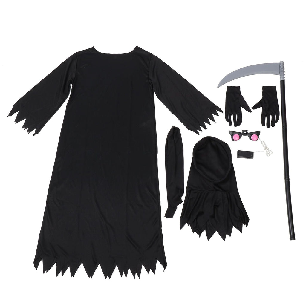Horrible Grim Reaper Costume Glow In The Dark Scythe Luminous Glasses Full Sets Halloween Costume for Kids