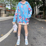 Anime Autumn Korean Style Zip Up Hoodies Kawaii Long Sleeve Streetwear Cute Oversized Loose Sweatshirts