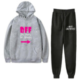 2pcs/set Outdoor Casual Sports BFF Best Friends Hoodie Top and Pant Tracksuit Sweatsuit Outfit