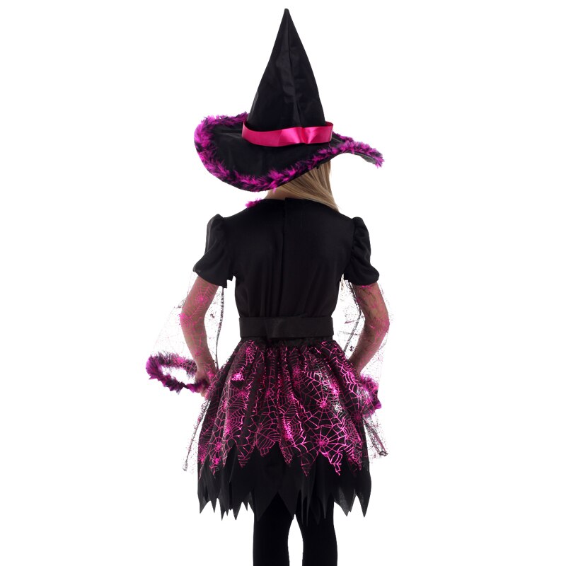 Children Girls Halloween Cosplay Witch Costume Baby Kids Party Witch Dress Clothing Set Hat Pumpkin Bag Christmas Gift