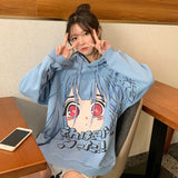 Anime Hoodies Women Winter Kawaii Sweatshirt Long Sleeve Cute Tops Loose Print Plus Velvet Warm Pullover