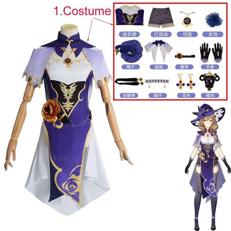 Genshin Impact Librarian Lisa Halloween Carnival Party Anime Cosplay Costume Props Jewelry Wig Women Dress