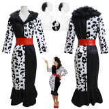 New Arrival Cruella De Vil Cosplay Costume 101 Dalmatians Villain Uniform Dress Up Halloween Wig Costume for Women XS-XXXL