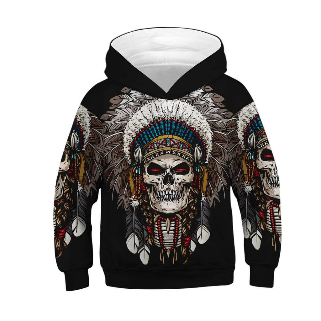 Kids Indian Skull Hoodie National Elements Series Eagle Cosplay 3D Printed Pullover Sweatshirt
