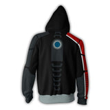 Mass Effect Game John Shepard Grey Cosplay Unisex 3D Printed Hoodie Sweatshirt Jacket With Zipper