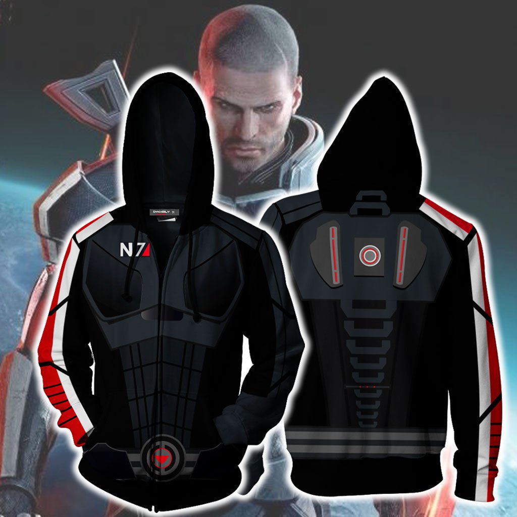 Mass Effect Game John Shepard Black Cosplay Unisex 3D Printed Hoodie Sweatshirt Jacket With Zipper
