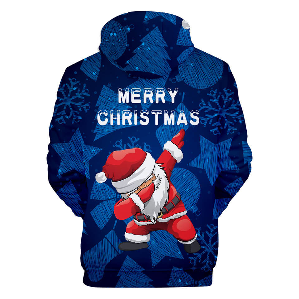 Merry Christmas Cute Santa Claus Blue Unisex Adult Cosplay 3D Print Hoodie Pullover Sweatshirt