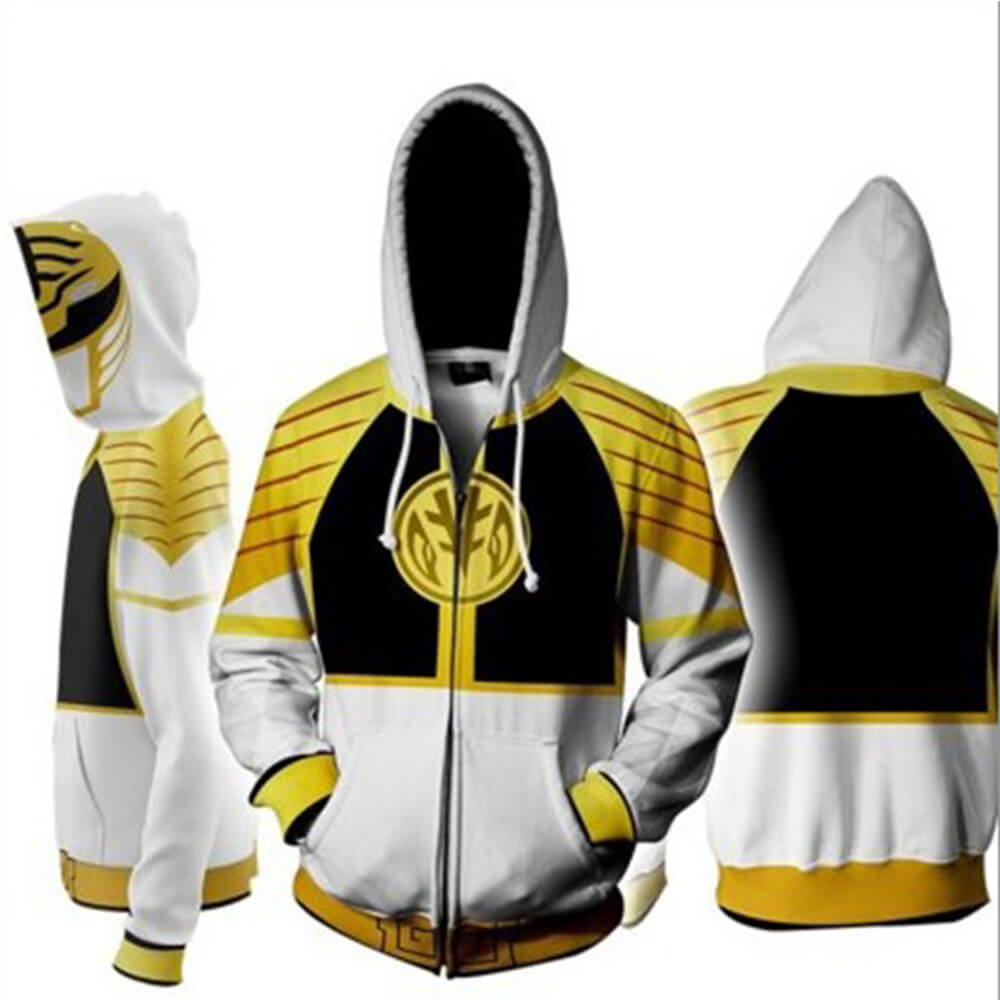 Power Rangers TV White Ranger Unisex Adult Cosplay Zip Up 3D Print Hoodies Jacket Sweatshirt