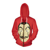 Money Heist La Casa De Papel TV Red Unisex 3D Printed Hoodie Sweatshirt Jacket With Zipper