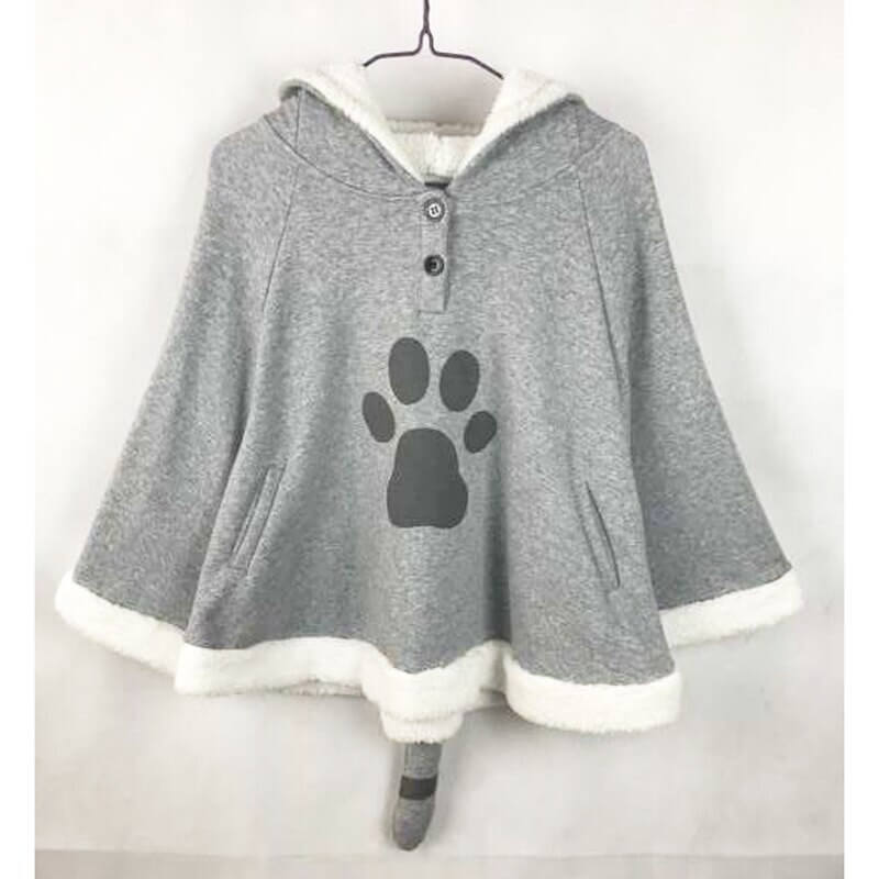 Neko Atsume Game Cute Cat Cloak Hoodie Pullover Coat with Tail Gift for Girl