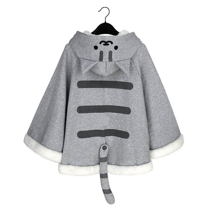 Neko Atsume Game Cute Cat Cloak Hoodie Pullover Coat with Tail Gift for Girl