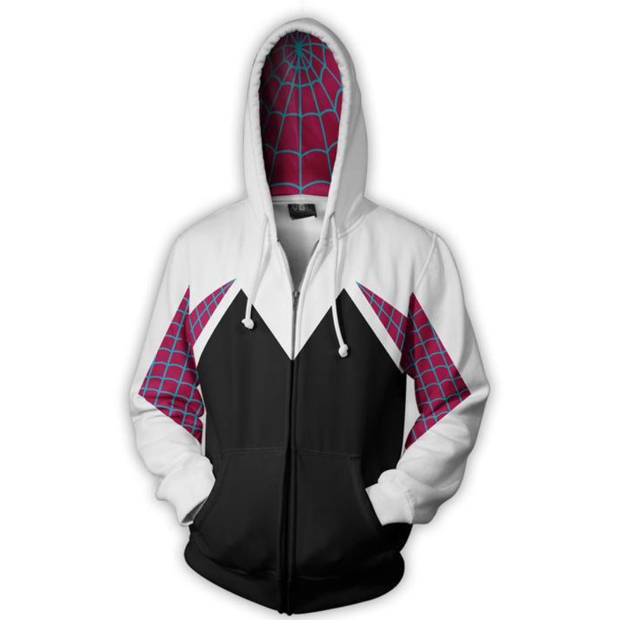Unisex Gwen Stacy Hoodies Spider-Man: Into the Spider-Verse Zip Up 3D Print Jacket Sweatshirt