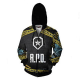 Resident Evil Game Raccoon Police Department RPD Yellow Cosplay Unisex 3D Printed Hoodie Sweatshirt Jacket With Zipper