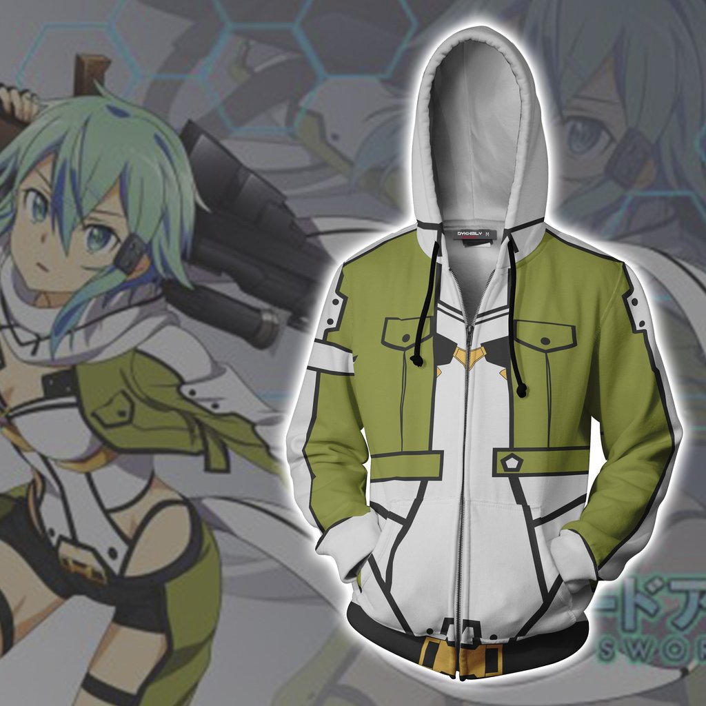 Sword Art Online SAO Anime Sinon Cosplay Unisex 3D Printed Hoodie Sweatshirt Jacket With Zipper