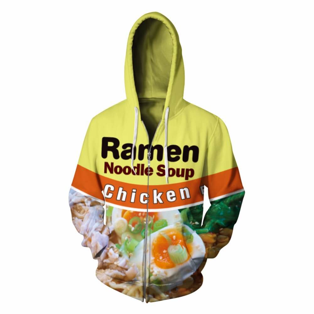 Ramens Noodle Soup Food Chicken Flavor Unisex Adult Cosplay Zip Up 3D Print Hoodies Jacket Sweatshirt