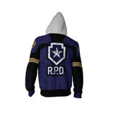 Resident Evil Game Raccoon Police Department RPD Blue Cosplay Unisex 3D Printed Hoodie Sweatshirt Jacket With Zipper