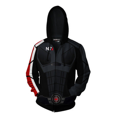 Mass Effect Game John Shepard Black Cosplay Unisex 3D Printed Hoodie Sweatshirt Jacket With Zipper