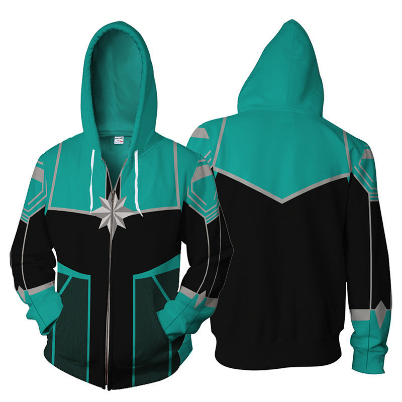 Captain Marvel Anime Style 6 Green Cosplay Unisex 3D Printed Hoodie Sweatshirt Jacket With Zipper