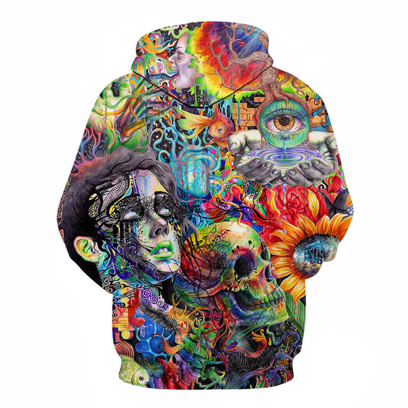 Oil Painting Style Colorful Skull Unisex Adult Cosplay 3D Print Hoodie Pullover Sweatshirt