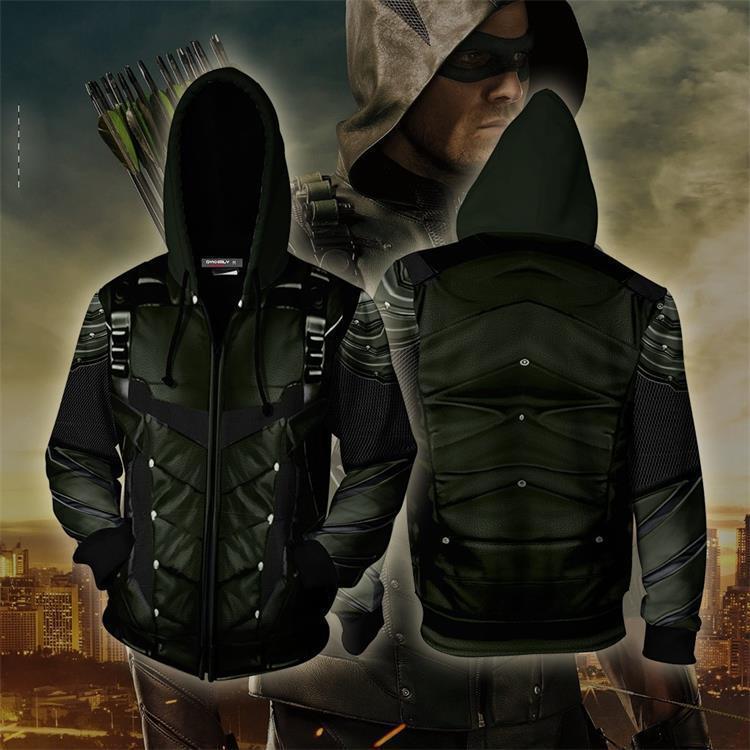 Arrow TV Oliver Queen Justice League Green Arrow Unisex Adult Zip Up 3D Print Hoodie Jacket Sweatshirt