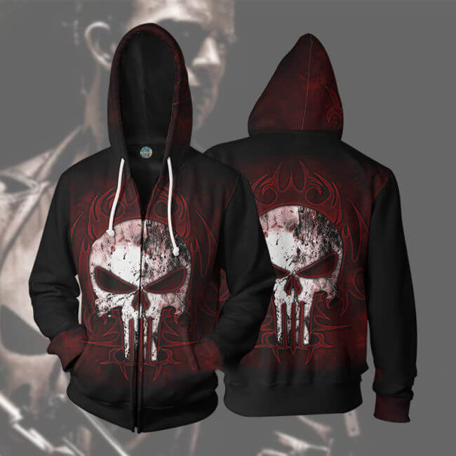 Punisher TV Frank Castle Skeleton Red Unisex Adult Cosplay Zip Up 3D Print Hoodies Jacket Sweatshirt