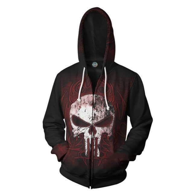 Punisher TV Frank Castle Skeleton Red Unisex Adult Cosplay Zip Up 3D Print Hoodies Jacket Sweatshirt